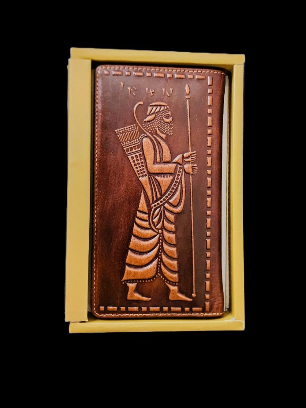 VINTAGE 1990s PERSIAN HAND-TOOLED GENUINE BROWN LEATHER LONG WALLET